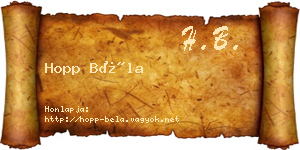 Hopp Béla névjegykártya